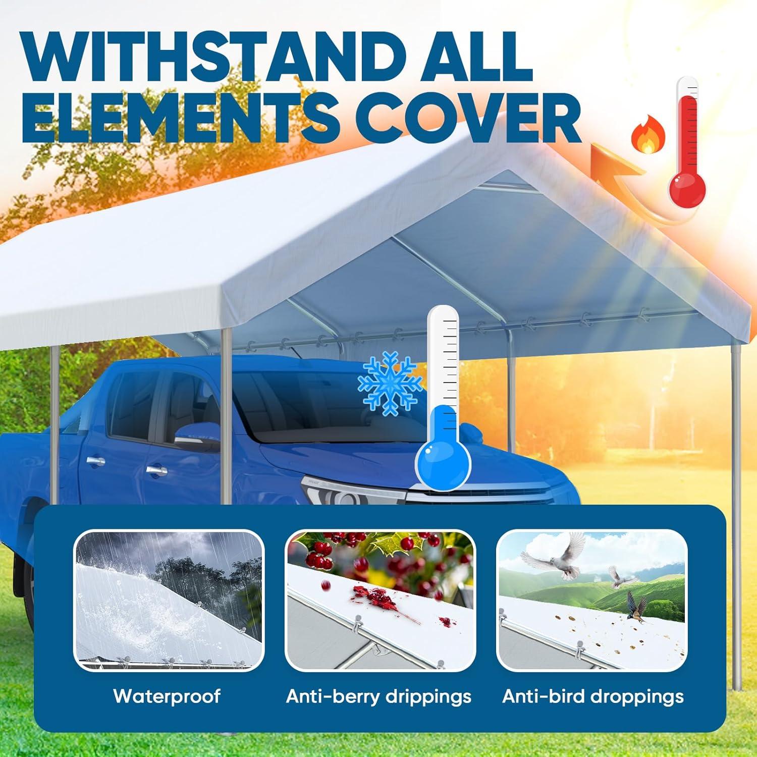 Quictent 10X20ft Upgraded Heavy Duty Carport Car Canopy Party Tent with Reinforced Steel Cables-White
