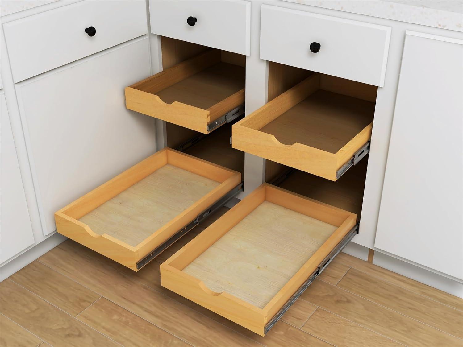 14'' Width Roll out Drawer Roll Out Tray Wood Pull Out Tray Kitchen Cabinet Organizer, Pull-Out Shelf, Include Side Mount Sliders Rear Brackets Wood Sapcer (Fits For RTA Cabinet B18 and Pantry 18)