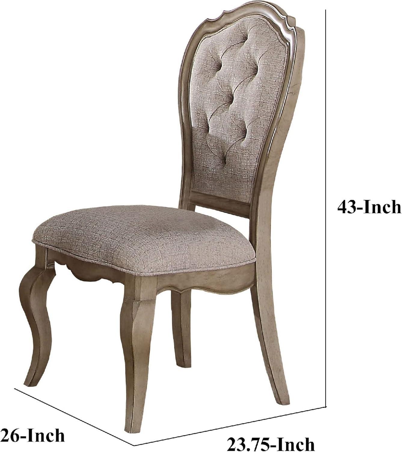 Button Tufted Upholstered Dining Side Chair Set of 2 Beige - Saltoro Sherpi