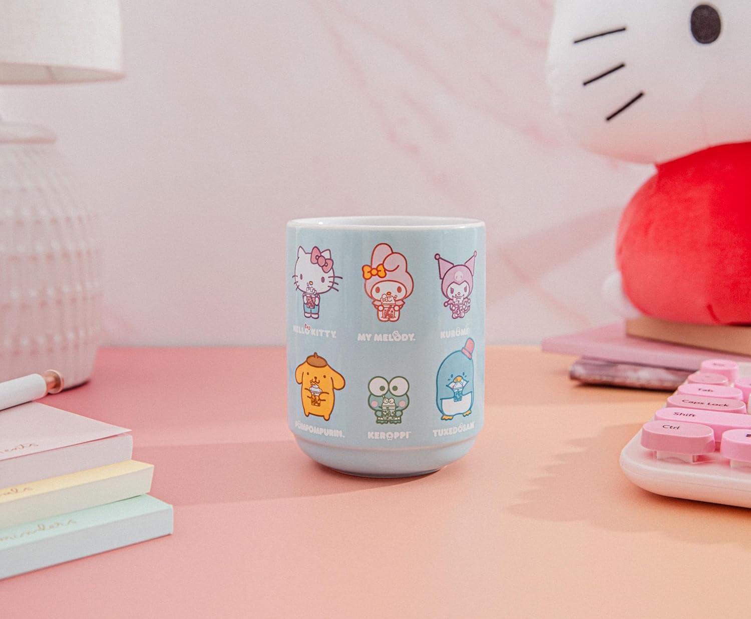 Silver Buffalo Sanrio Hello Kitty and Friends Drinking Boba Ceramic Tea Cup | 9 Ounces