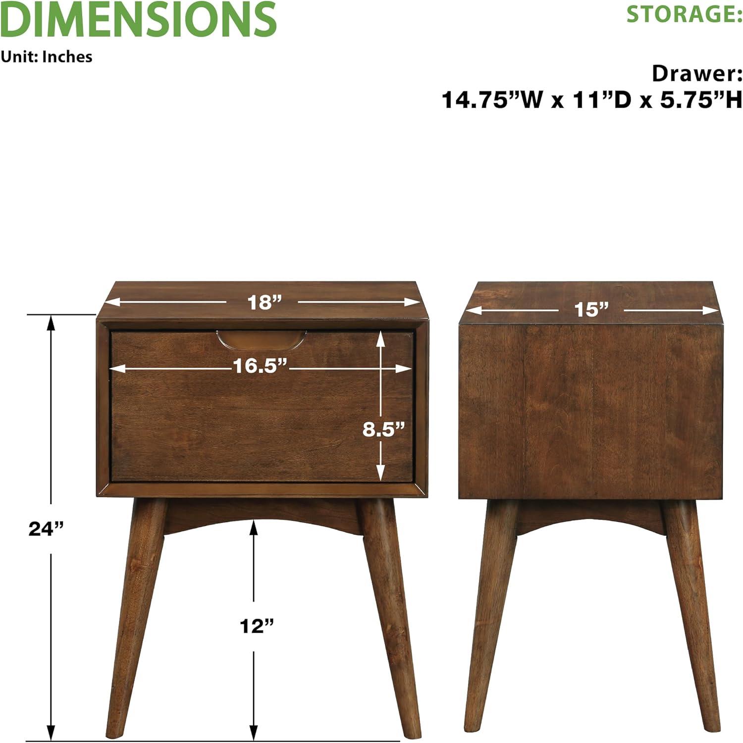 Copenhagen Wood Accent Table with Drawer in Walnut Finish