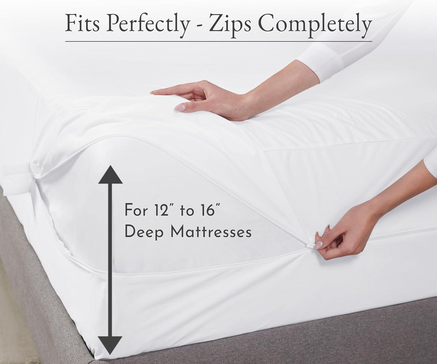 California Design Den Zippered Mattress Encasement Full - Waterproof Mattress Protector - Protects All Six-Sides - Full Size Mattress Cooling Cover
