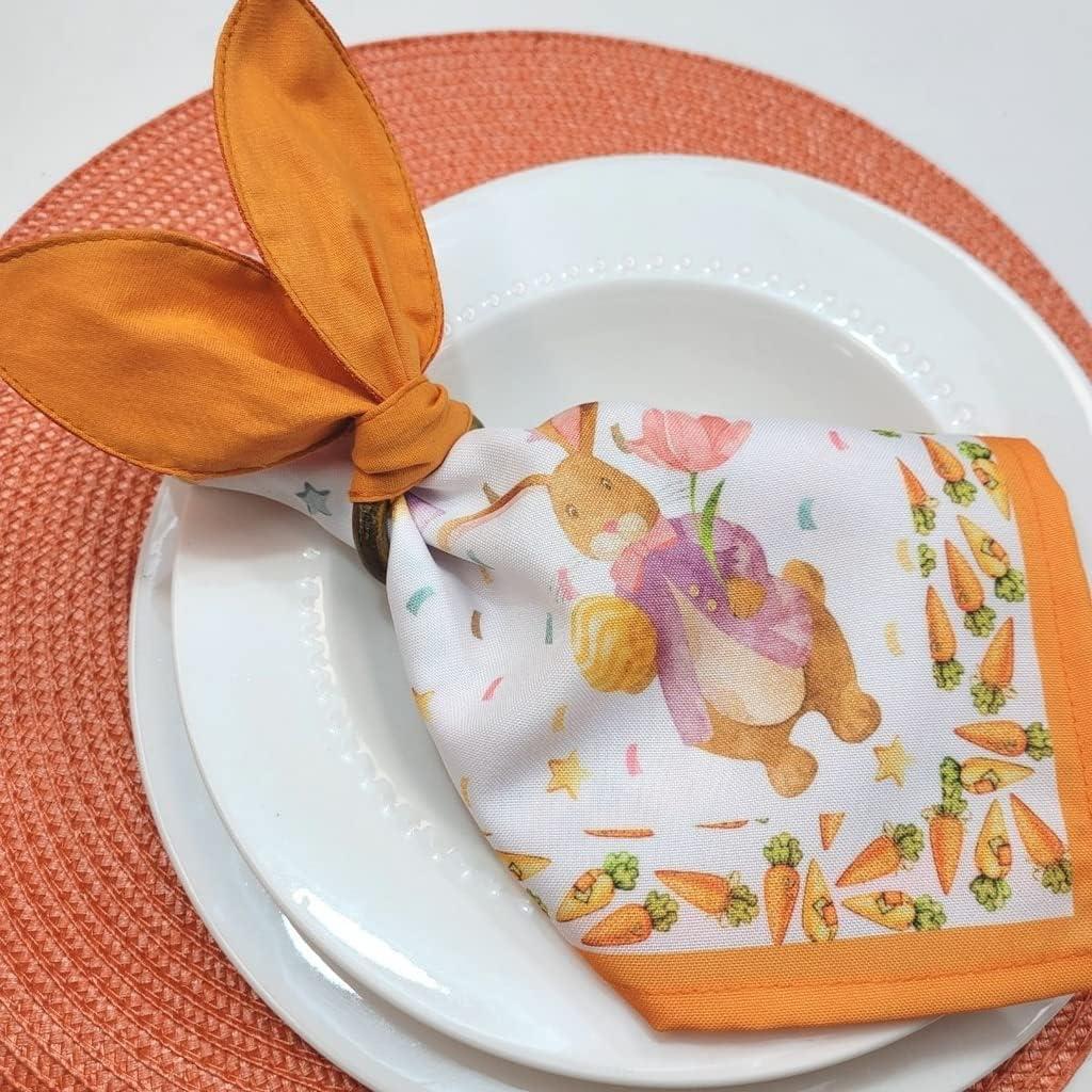 | Set of 4 Bunny Ears Napkin Rings | Home Decor, Dining Table Decor | Easter Decorations for Table (Orange)