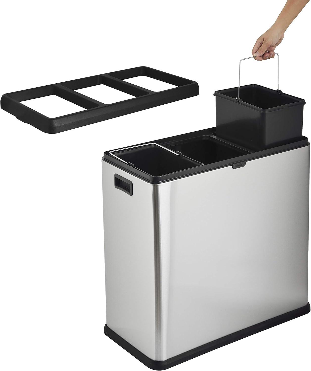 Silver Stainless Steel 16-Gallon Open Top Recycling Bin