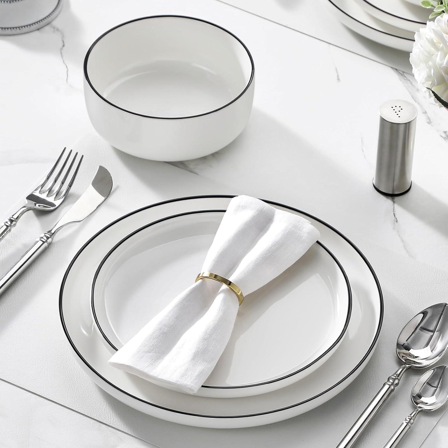 White Glossy Porcelain 12-Piece Dinnerware Set for 4