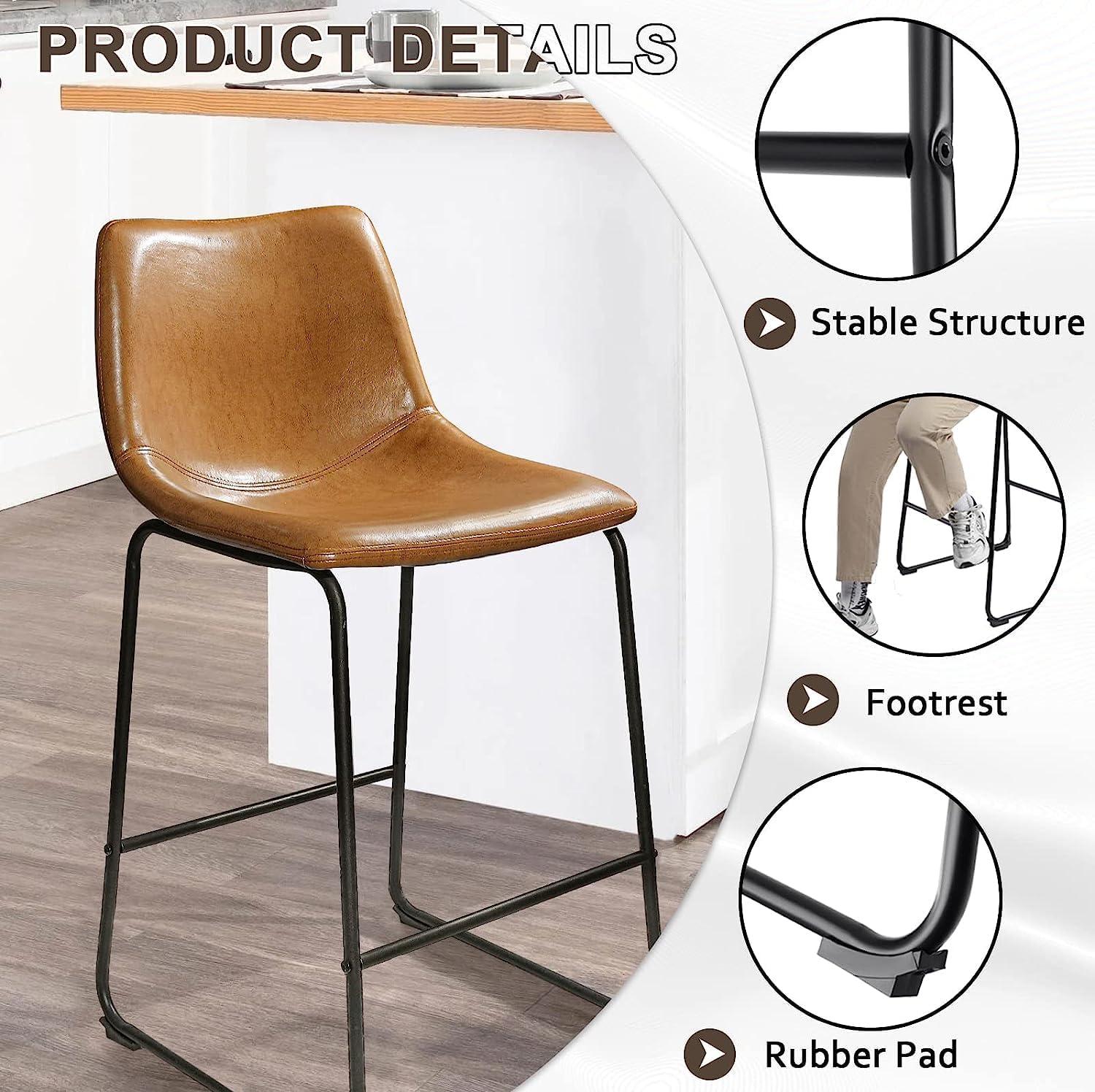 GIKPAL Barstools 26'' PU Leather Counter Height Bar Stools Set of 4 with Back Modern Armless Chairs with Footrest and Metal Legs for Kitchen Living Room Pub, Black