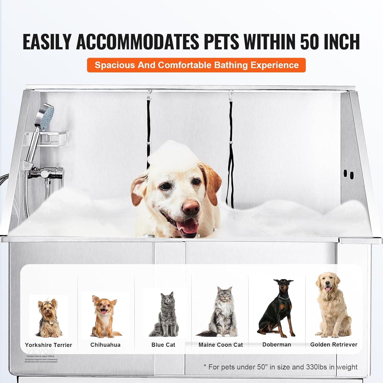 VEVOR 50" W Metal Dog Grooming Tub Electric Height Adjustment with Right Door Opening