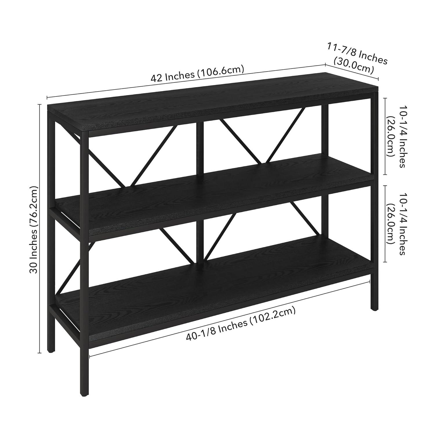 Evelyn&Zoe Kira 64" Wide Rectangular Console Table, Blackened Bronze/Antiqued Gray Oak