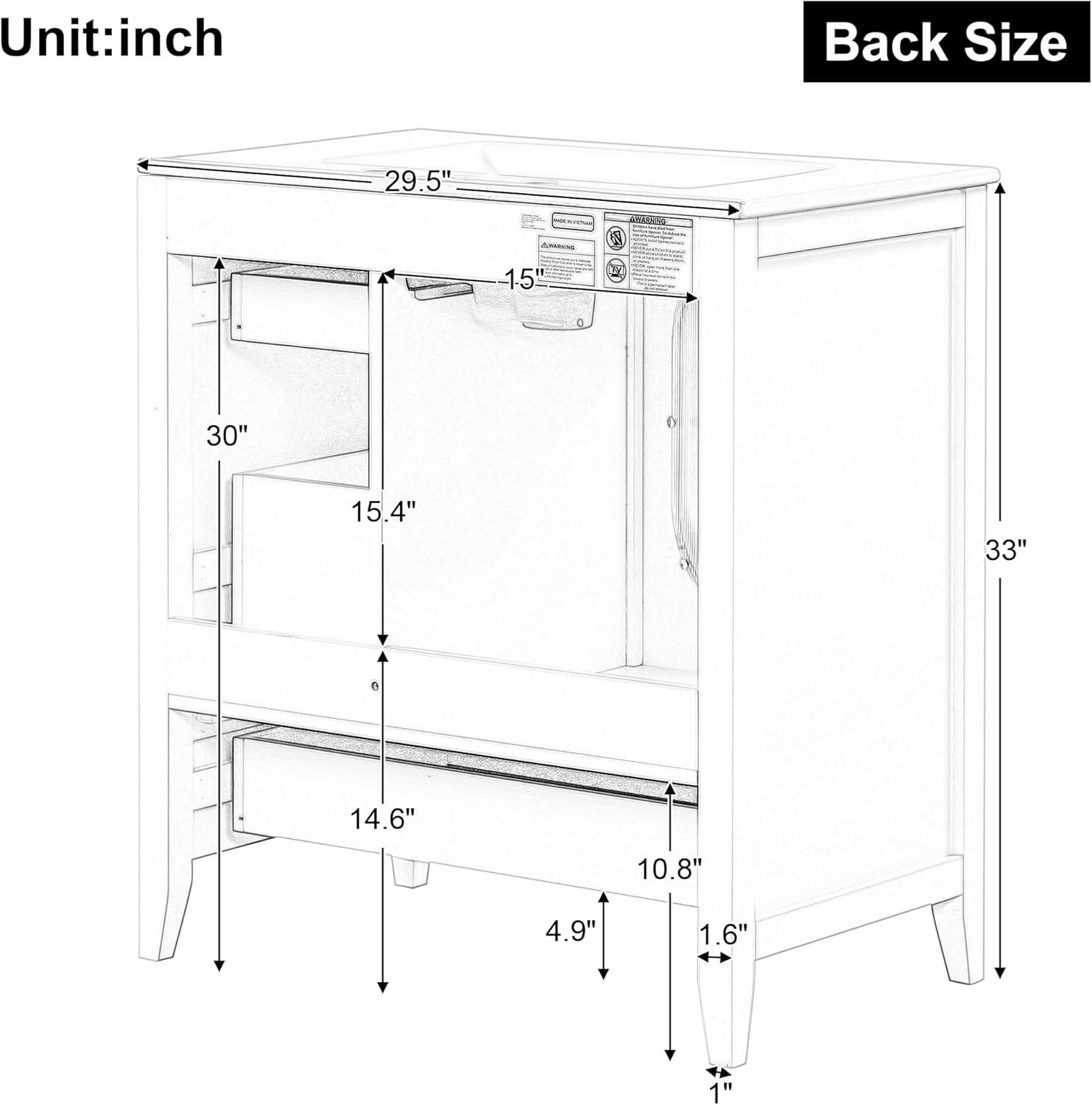 Black 30" Freestanding Bathroom Vanity with Ceramic Sink and Glass Door