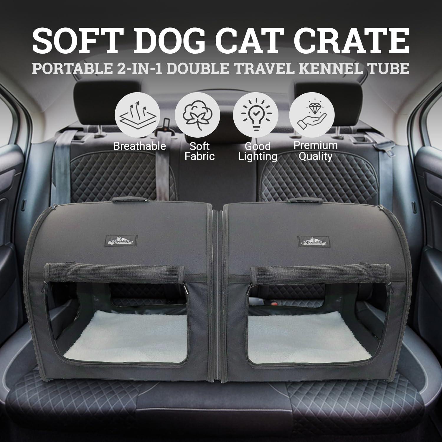 Gray Soft-Sided Double Travel Pet Carrier Crate