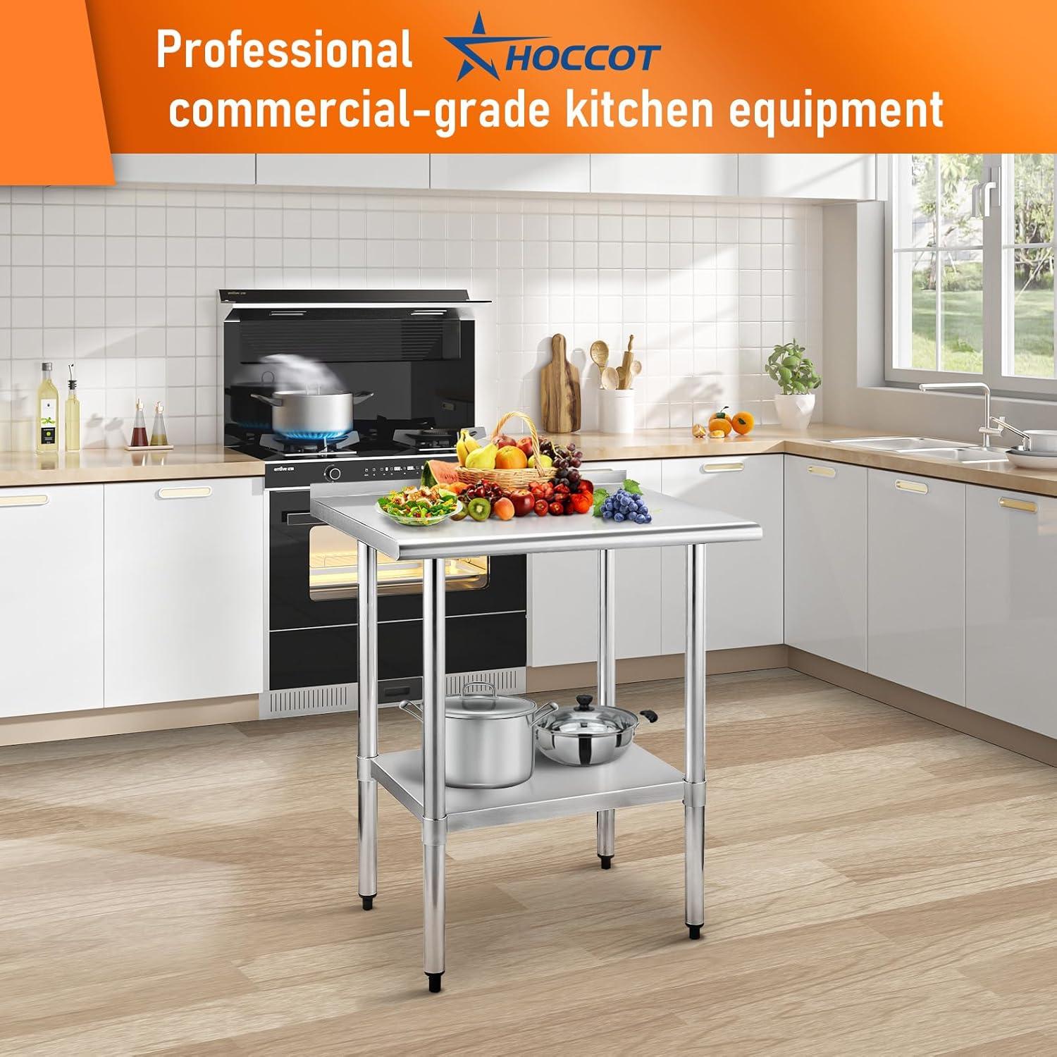 Stainless Steel Table 24" x 30" with Adjustable Undershelf and Backsplash, Commercial Metal Workstations for Kitchen, Garage, Outdoor BBQ