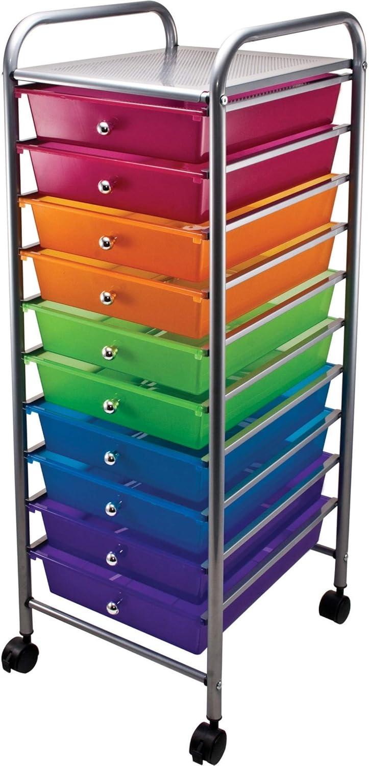 Multi-Colored 10-Drawer Rolling Organizer with Chrome Frame