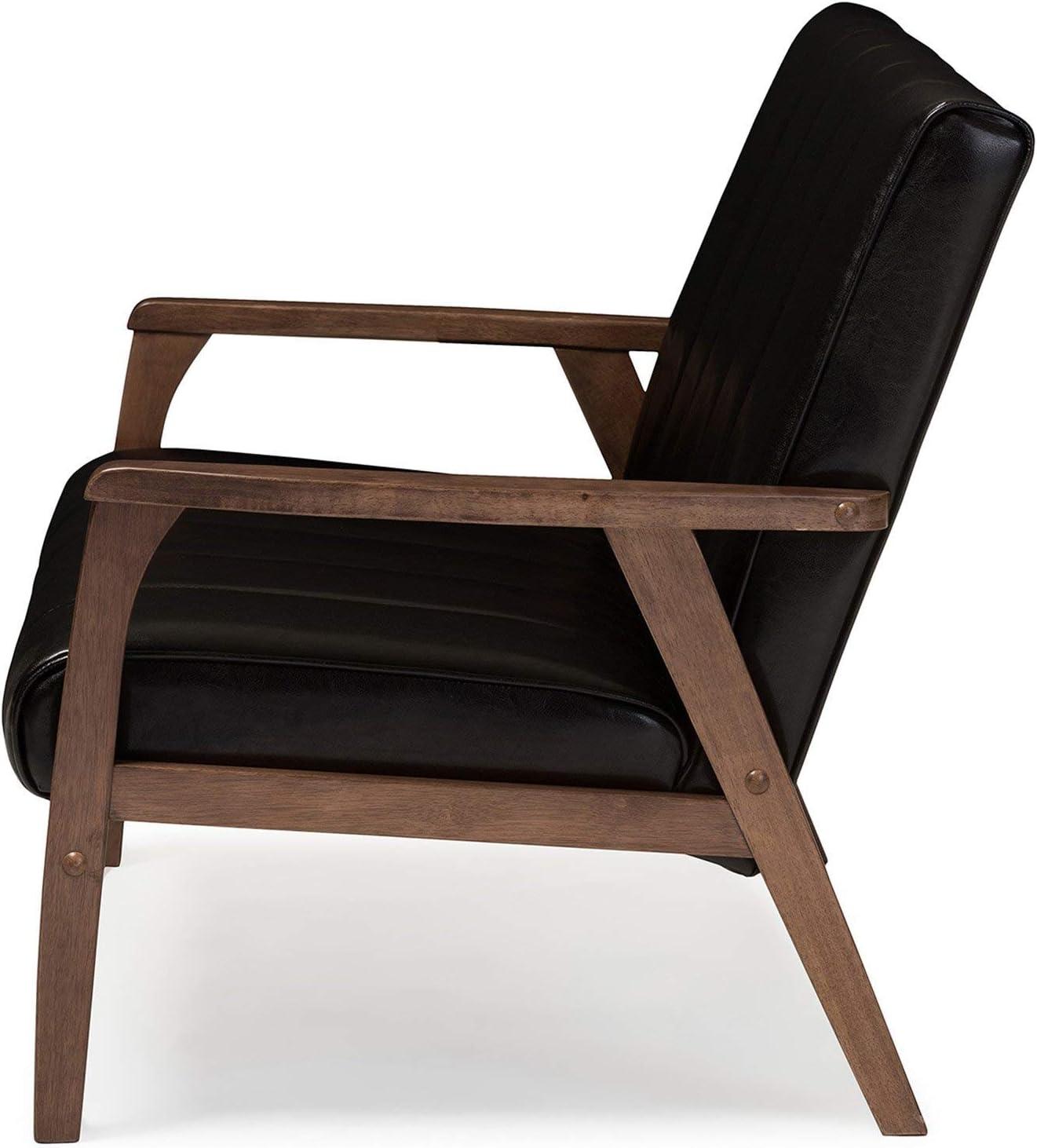 Nikko Mid-Century Modern Scandinavian Style Faux Leather Wooden 2 Seater Loveseat Dark Brown - Baxton Studio: Compact, Rubberwood Frame, Easy to Clean