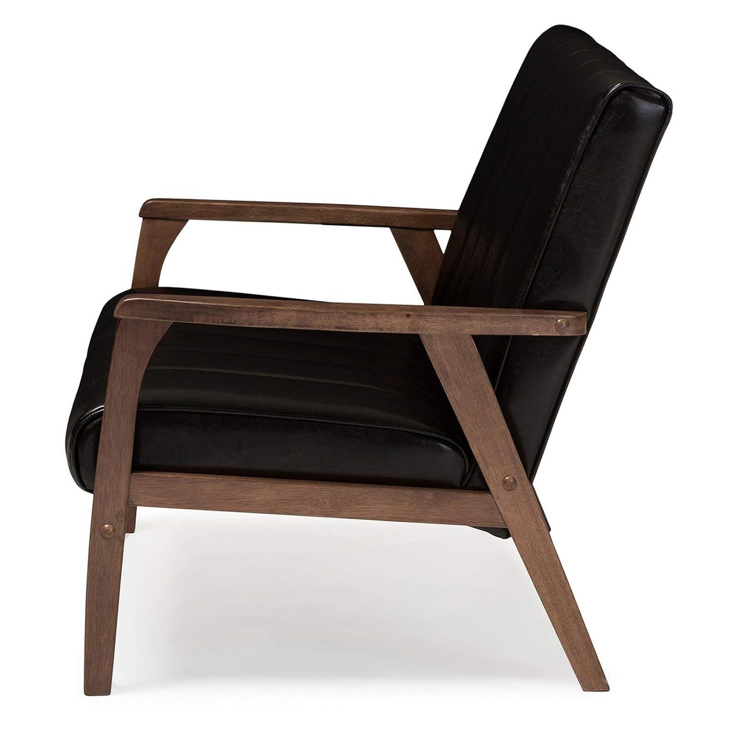 Nikko Mid-Century Modern Scandinavian Style Faux Leather Wooden 2 Seater Loveseat Black - Baxton Studio: Rubberwood Frame