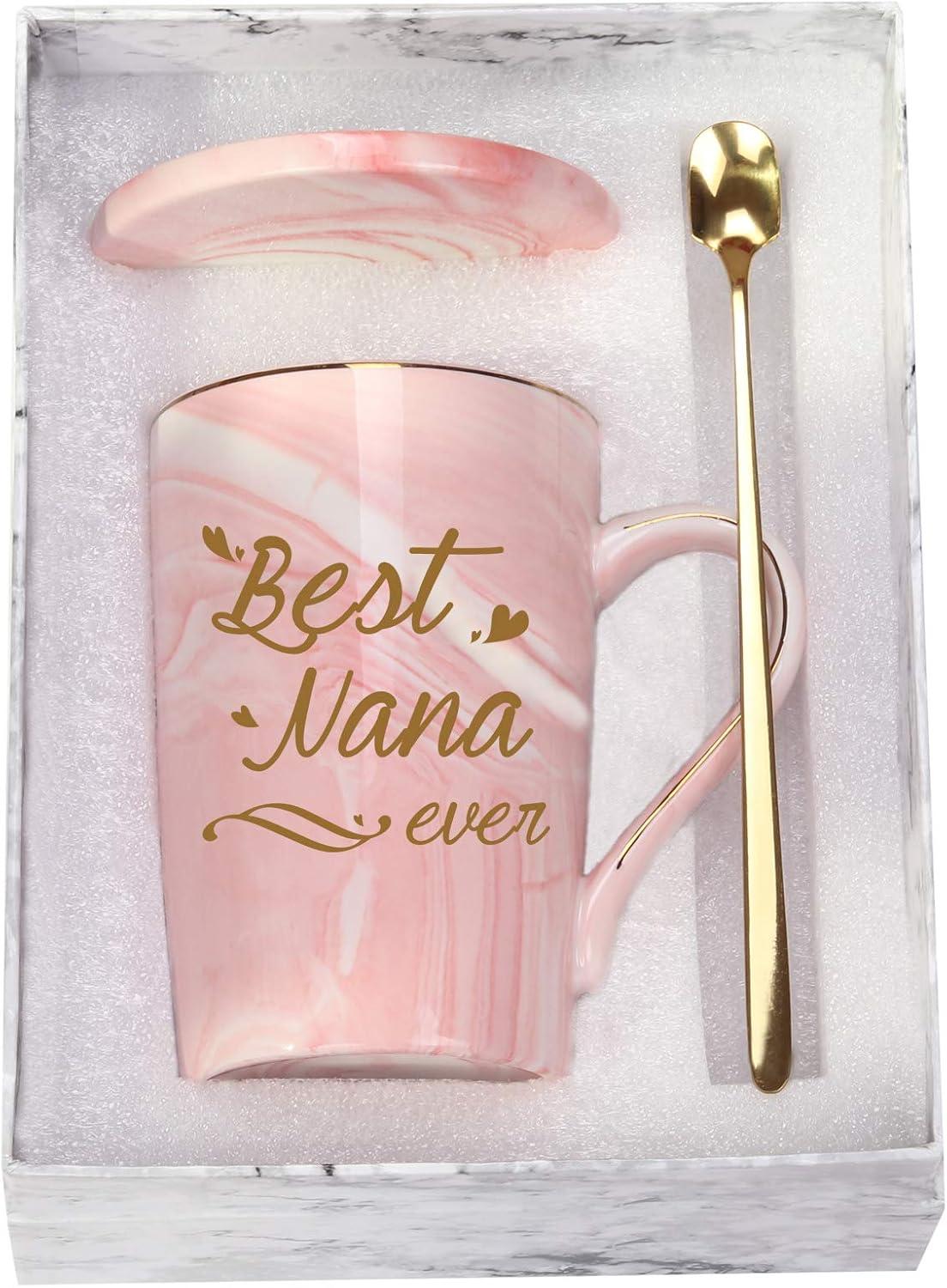 Best Nana Ever Pink Ceramic Mug with Spoon and Coaster