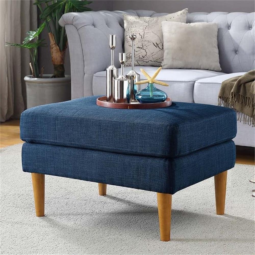 Convenience Concepts Designs4Comfort No Tools Marlow Mid Century Ottoman, Dark Blue Linen