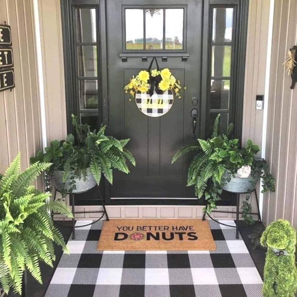 Sanmadrola Doormat  Buffalo Plaid Rug Outdoor Indoor Door Mat 27.5''x43'' Welcome Mat Front Door Buffalo Plaid Check Rug Mats for Porch Entry Way Kitchen Farmhouse Outside Black and White