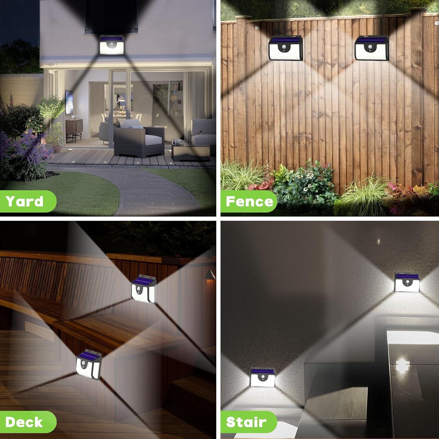 Ultra Bright Black Solar Motion Sensor Outdoor Wall Lights, 4 Pack