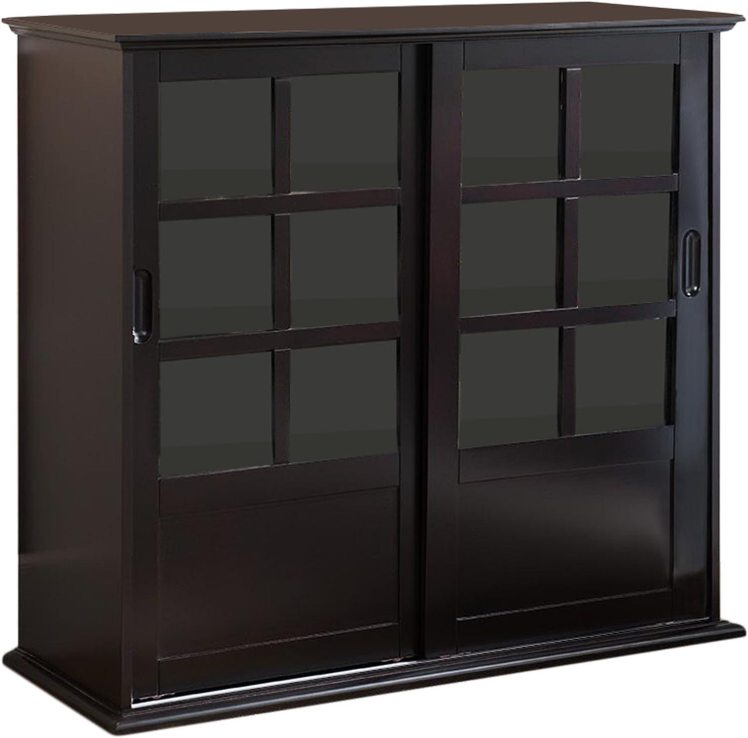 Espresso Wood Curio Cabinet with Glass Sliding Doors