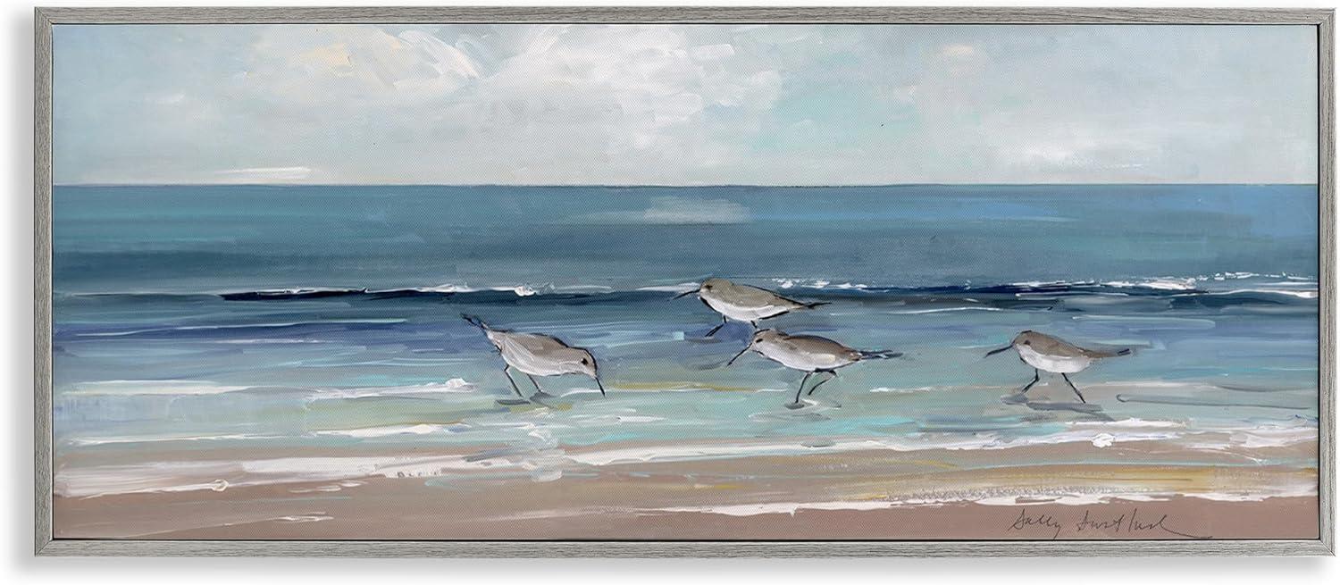 Stupell Industries Sandpipers Birds Cloudy Sky Beach Shore Painting, 24 x 10, Design by Sally Swatland