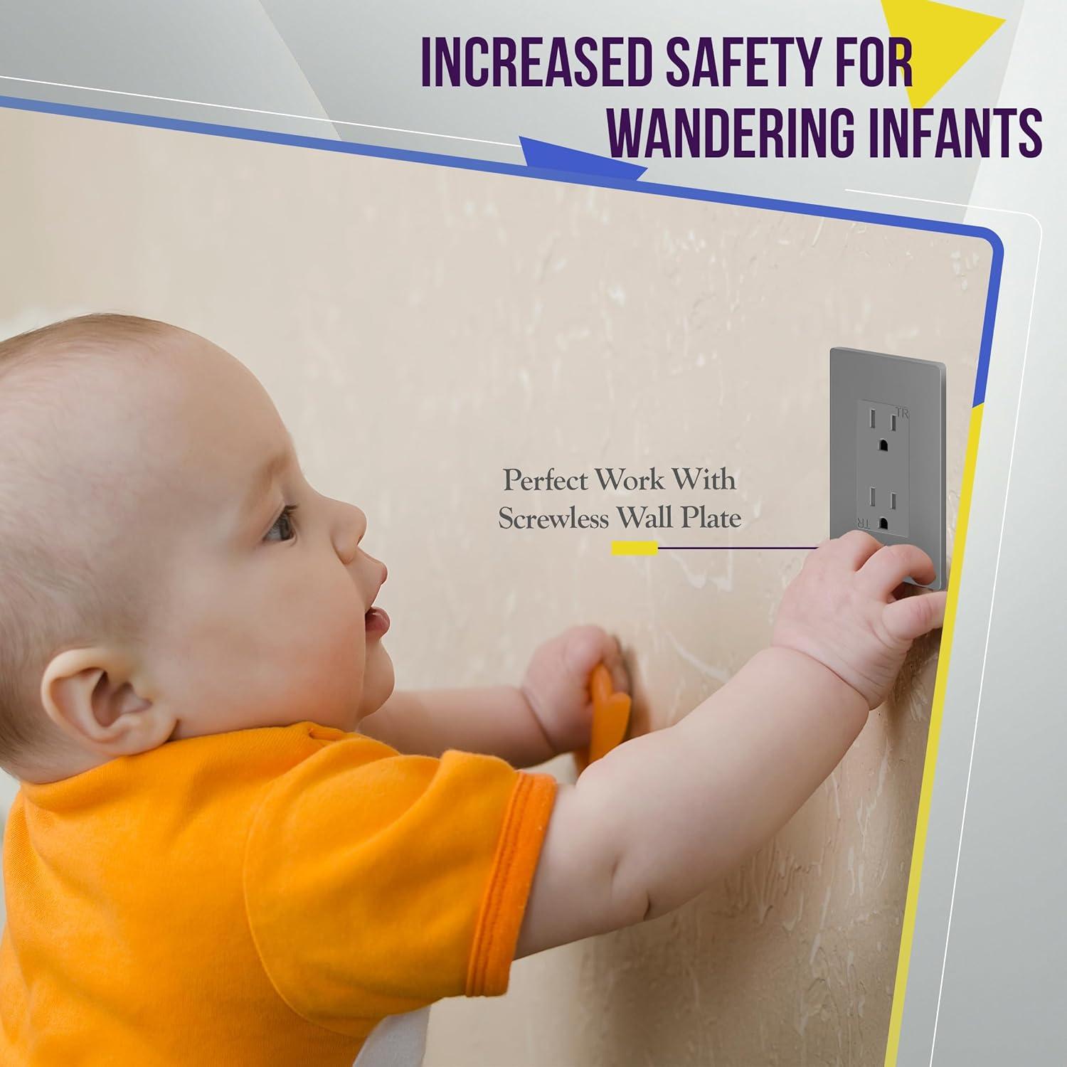 Gray Tamper-Resistant Decorator Receptacle Outlet with Wall Plate