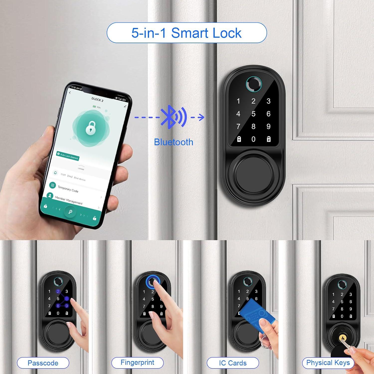 Smart Door Lock,Loctian Biometric Keyless Electronic Door Lock With Handle and APP Control,Fingerprint Smart Lock Deadbolt for Home,Apartment,Office and Garages,Black