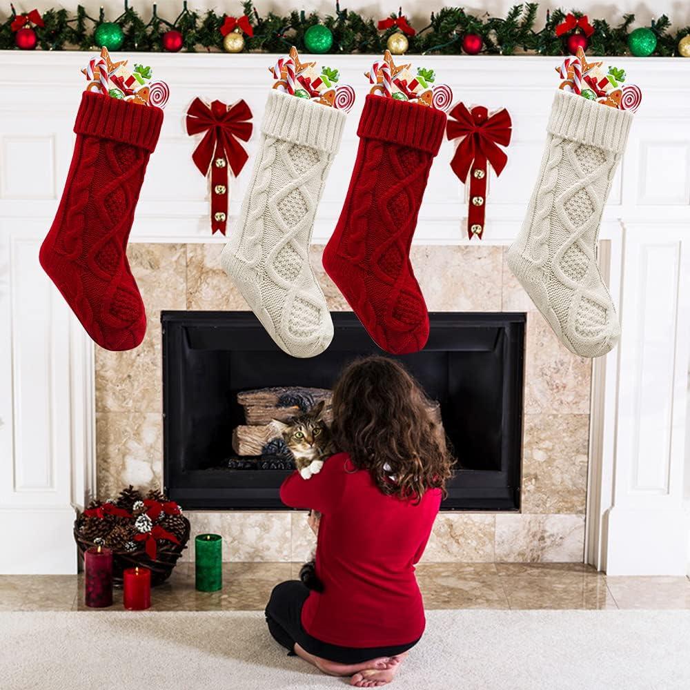 Christmas Stockings 18 Inches Large Size Cable Knitted Stocking Gifts & Decorations for Family Holiday Xmas Party