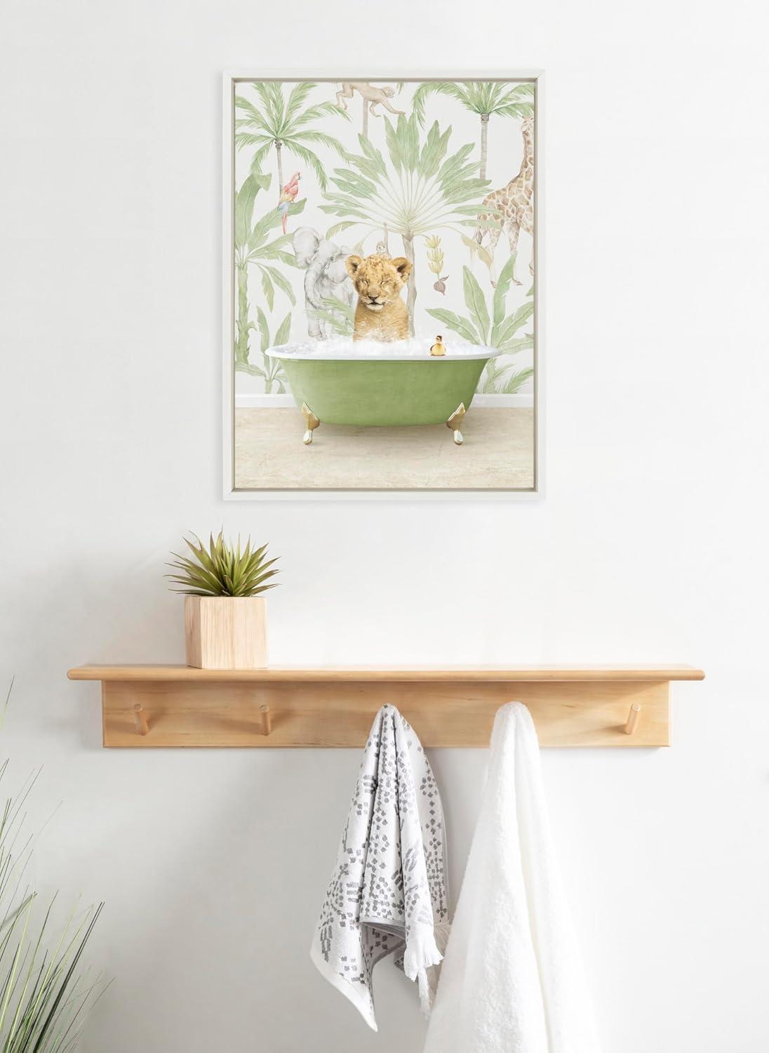 Kate & Laurel All Things Decor 18"x24" Sylvie Lion Cub in Wild Safari Bath Wall Art by Amy Peterson Art Studio White: Nursery Decor