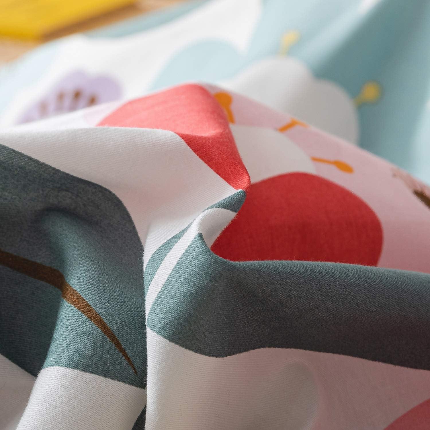 100% Cotton 3 Piece Floral Duvet Cover Set - Fresh Garden Style Flowers, Zipper Closure, Queen Size