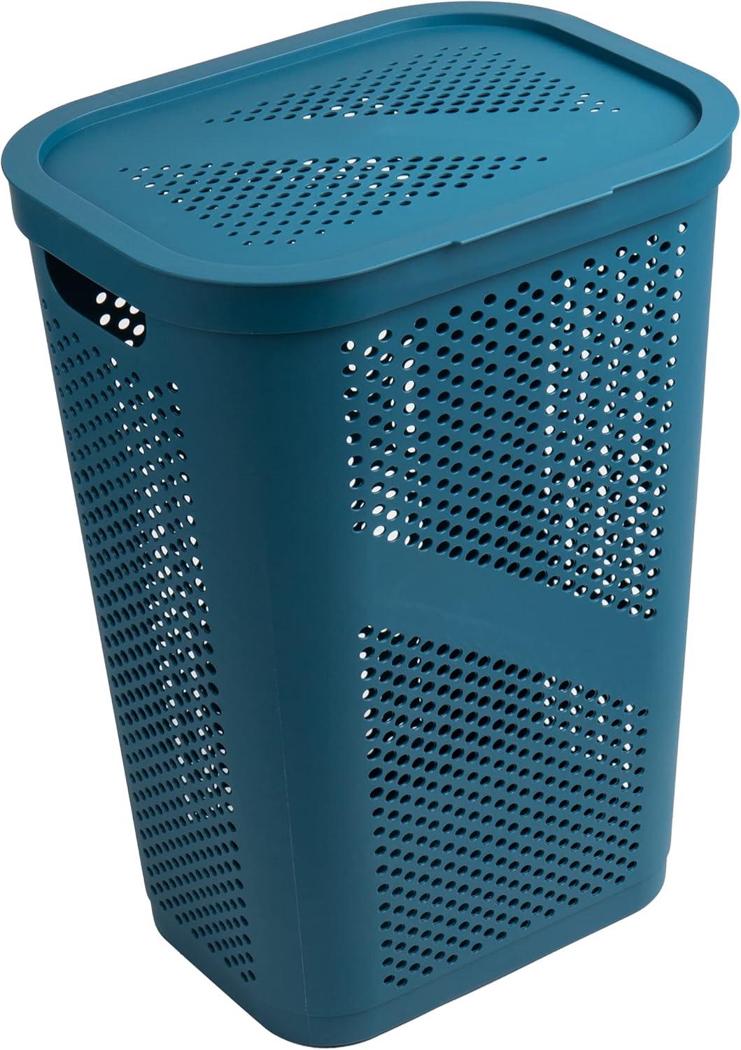 Mind Reader Mind Reader 60L Slim Laundry Hamper, Clothes Basket, Lid, Ventilated, Plastic, 17.25"L x 13.75"W x 23.5"H, 2-Pack