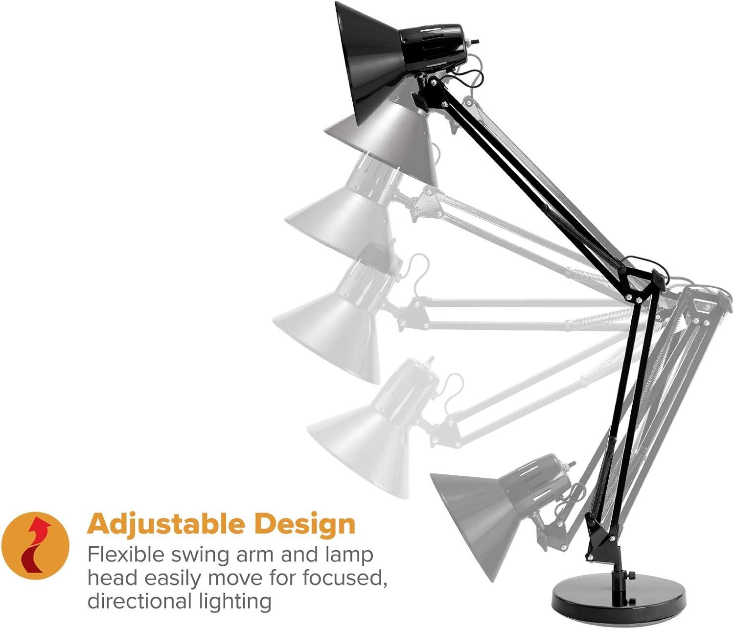 Adjustable Black Metal LED Desk Lamp with Swing Arm