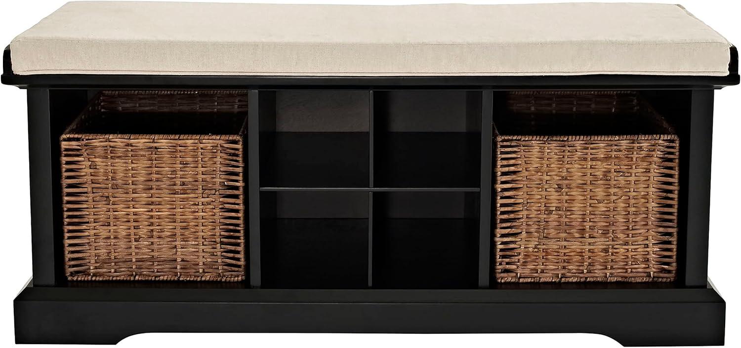 Elegant Brennan Black Entryway Bench with Wicker Storage Baskets