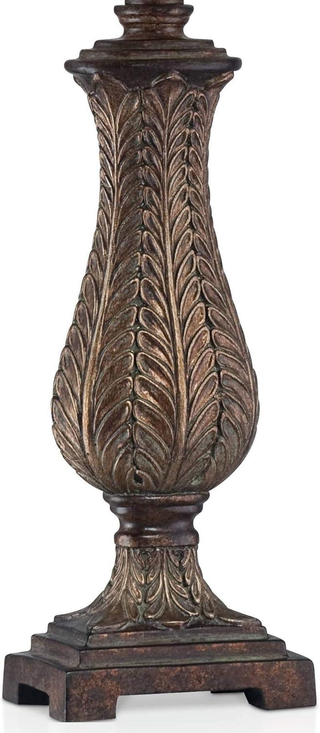 Regency Hill Traditional Table Lamp 25" High Old Oak Antique Petite Vase Beige Rectangular Shade for Living Room Family Bedroom Bedside