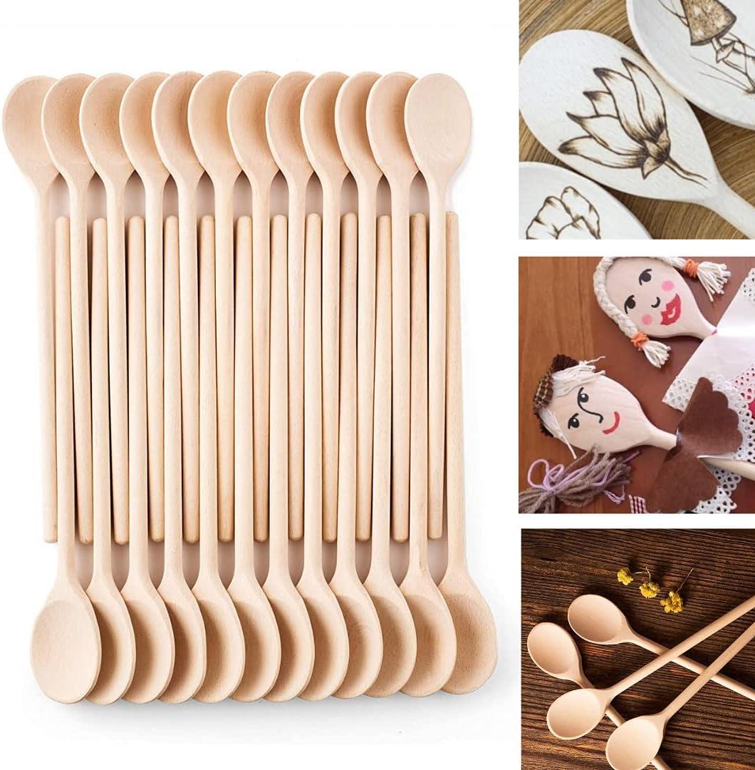 Mr.Woodware 12 Inch Wooden Spoons for Cooking - Set of 12 Long Handle Oval Wooden Spoon for Mixing, Stirring, Tasting - Kitchen Wooden Utensils For Cooking and Crafts, Personalized Wood Burning
