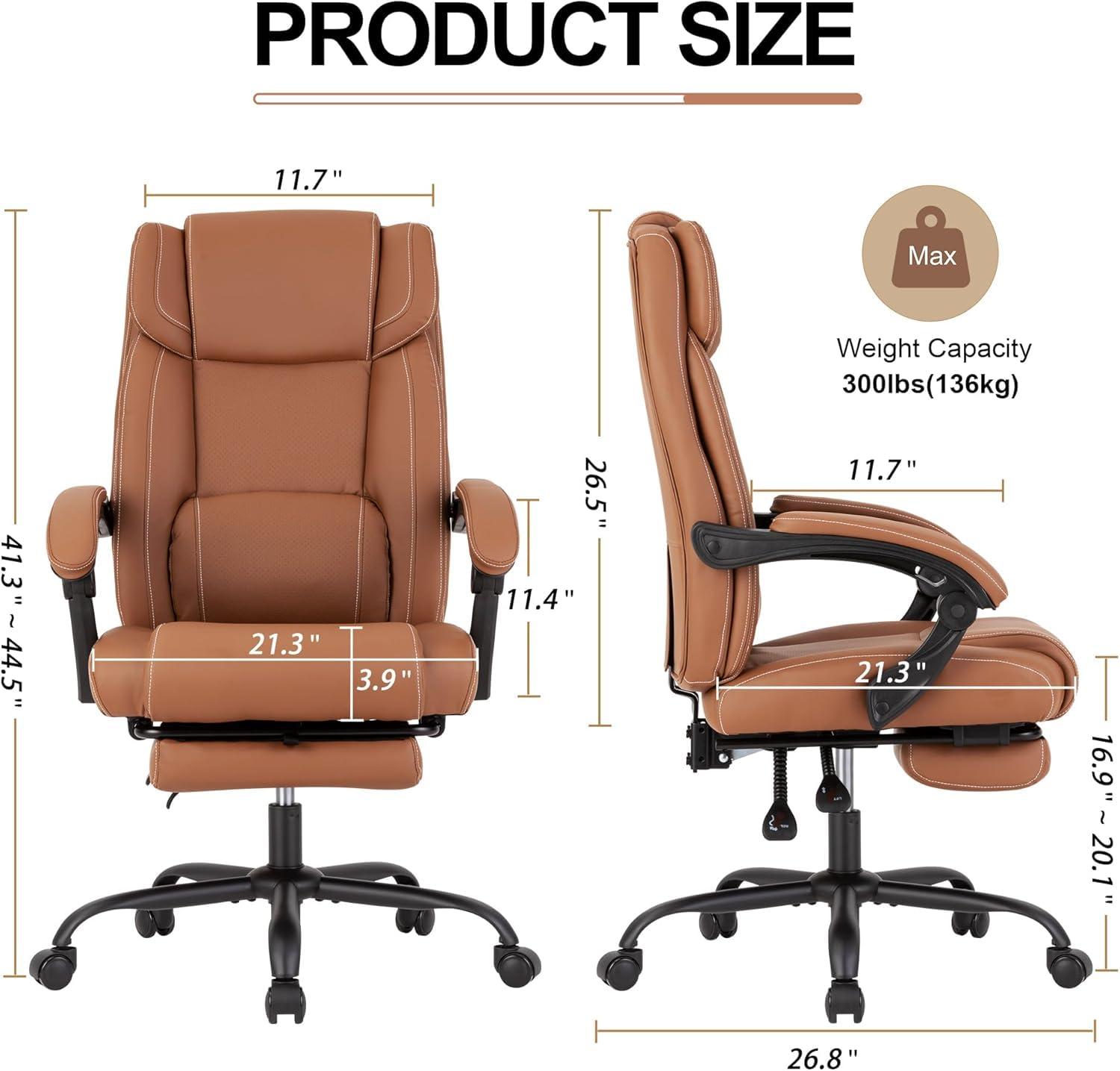Hokku Designs Executive Office Chair With Footrest,Thick Leather Office Chair With Lumbar Support,90-155°Adjustable Reclining Office Chair, Comfy Ergonomic Computer Desk Chair For Home Office(Black)Visit The BOWTHY Store