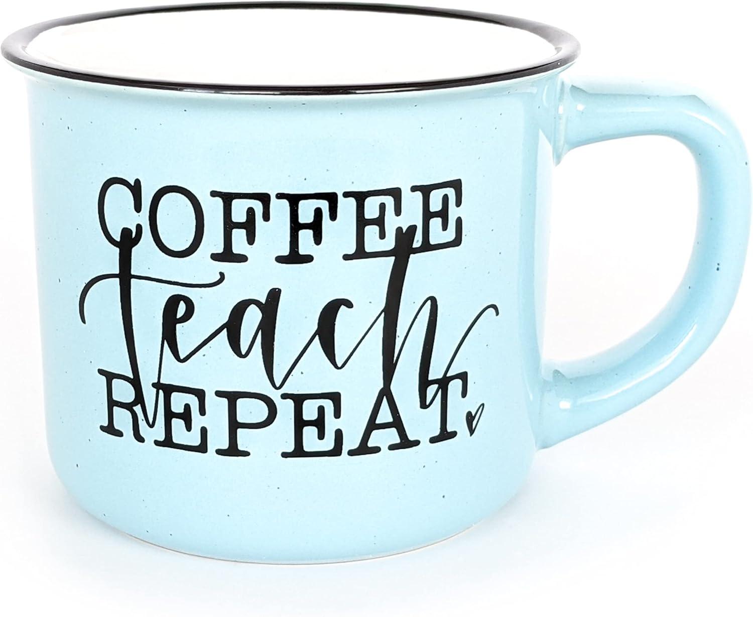 Light Blue Ceramic Teacher Coffee Mug with Hand Lettering