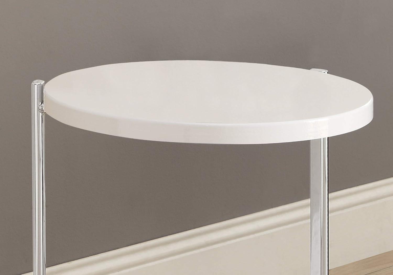 Contemporary Glossy White Round Metal Accent Table