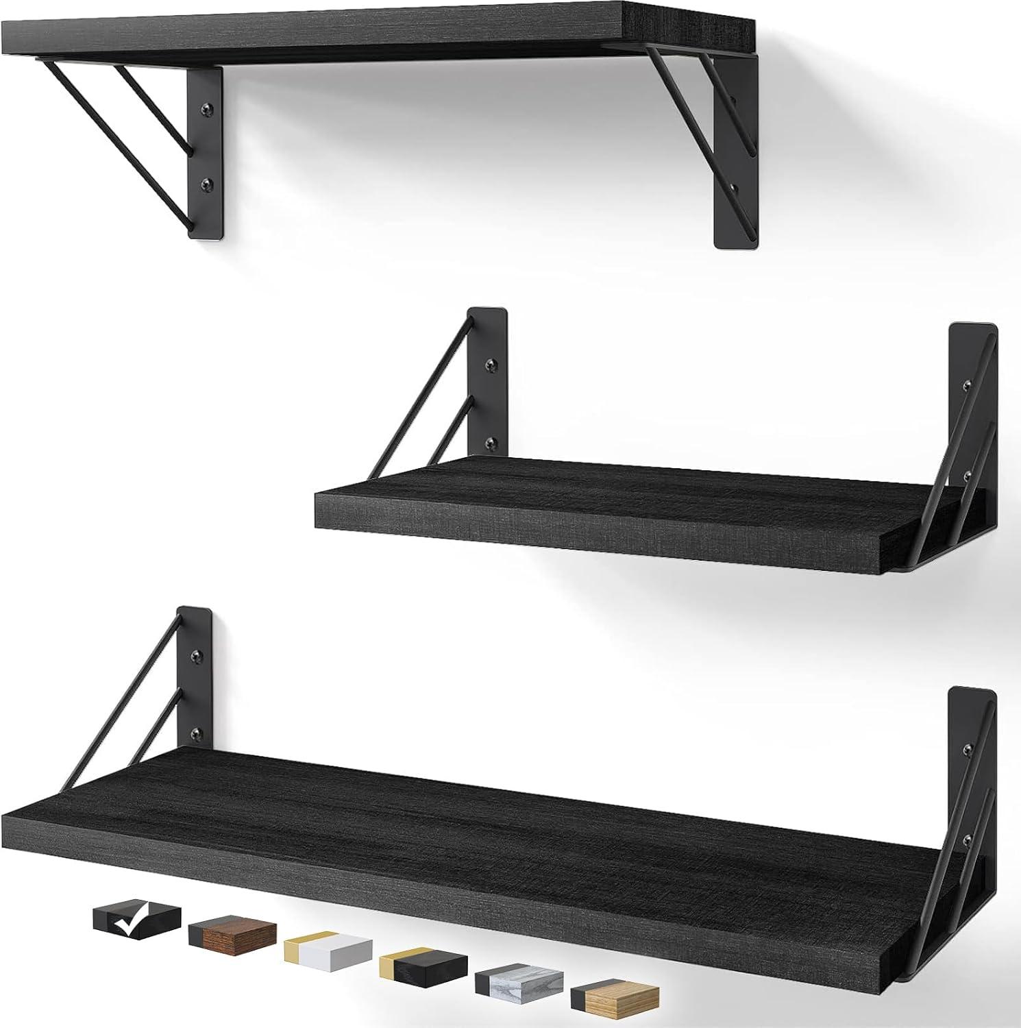 Black Wood Floating Wall Shelves for Living Room and Bedroom