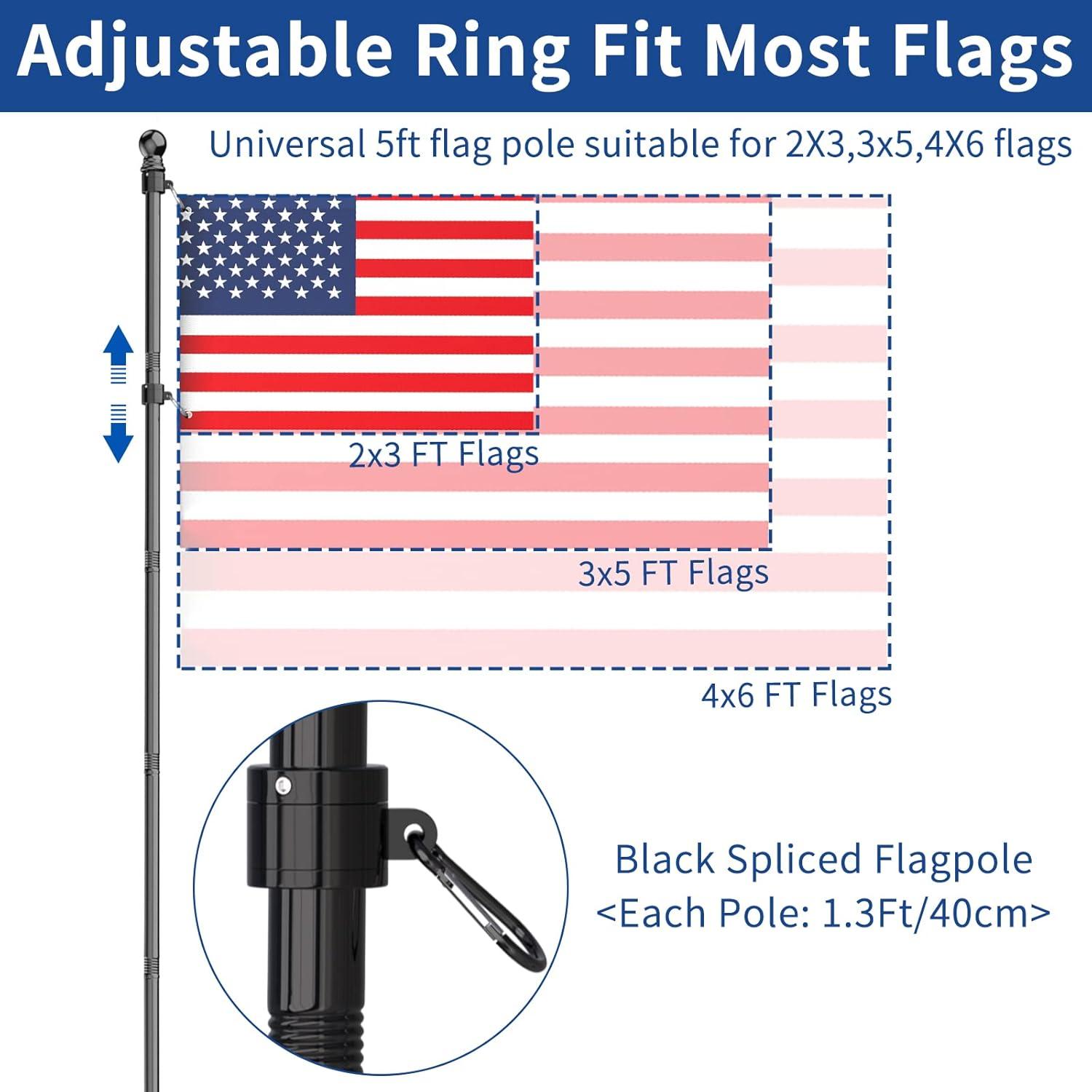 5 FT Black Stainless Steel Tangle-Free Flagpole Kit with Bracket