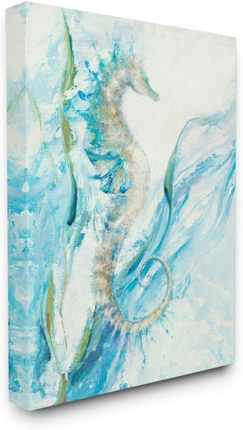 Nautical Seahorse Blue Ocean Canvas Wall Art, 16x20