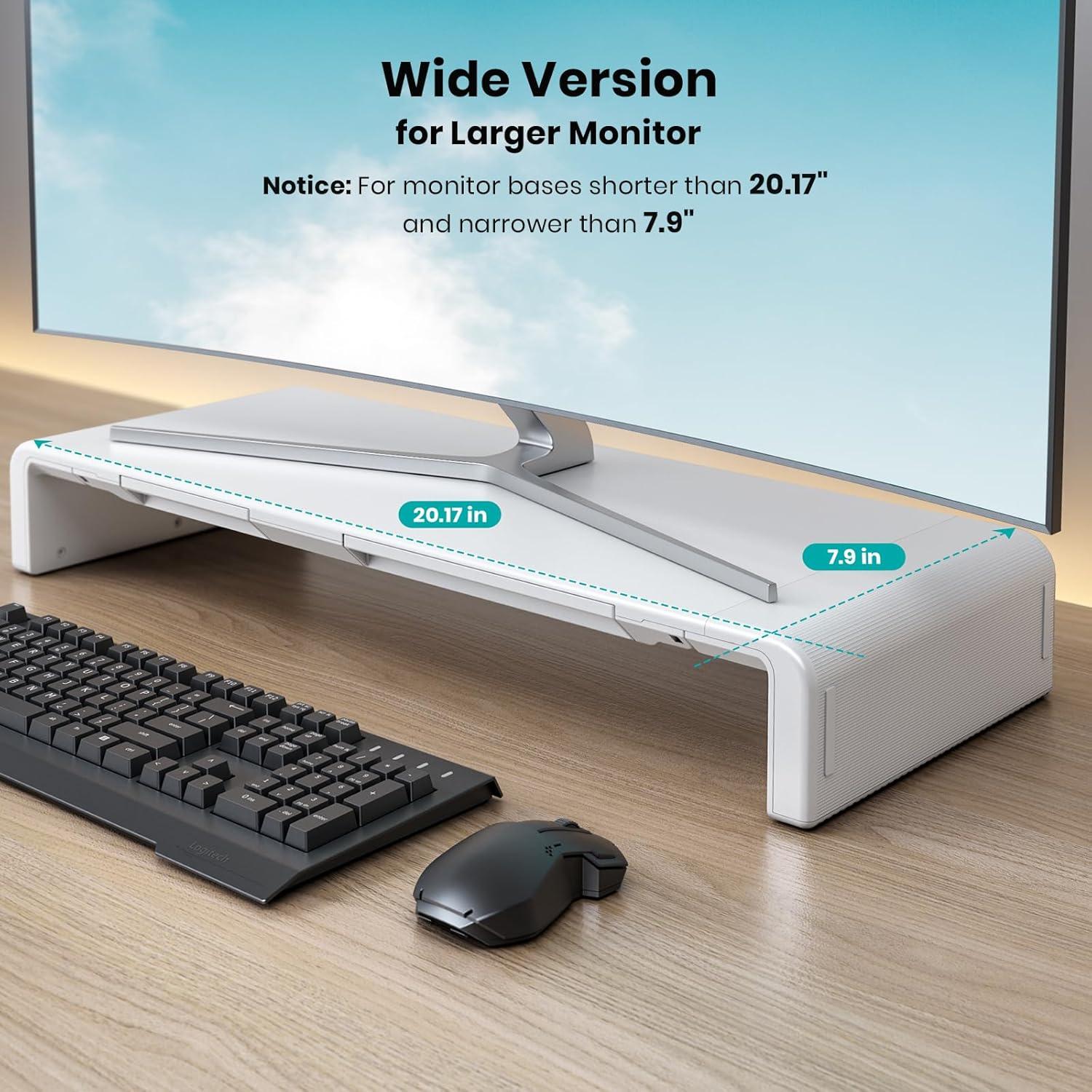 Monitor Stand Riser, Klearlook Foldable, Height Adjustable Computer Stand, Desk Shelf Riser with Storage Drawer &Tablet Phone Stand for Desktop, Laptop (White)