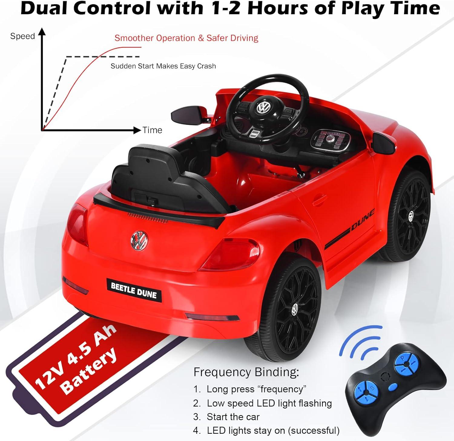 Costway 12V Kids Ride On Car Licensed Volkswagen Beetle with Remote Control & Music Red