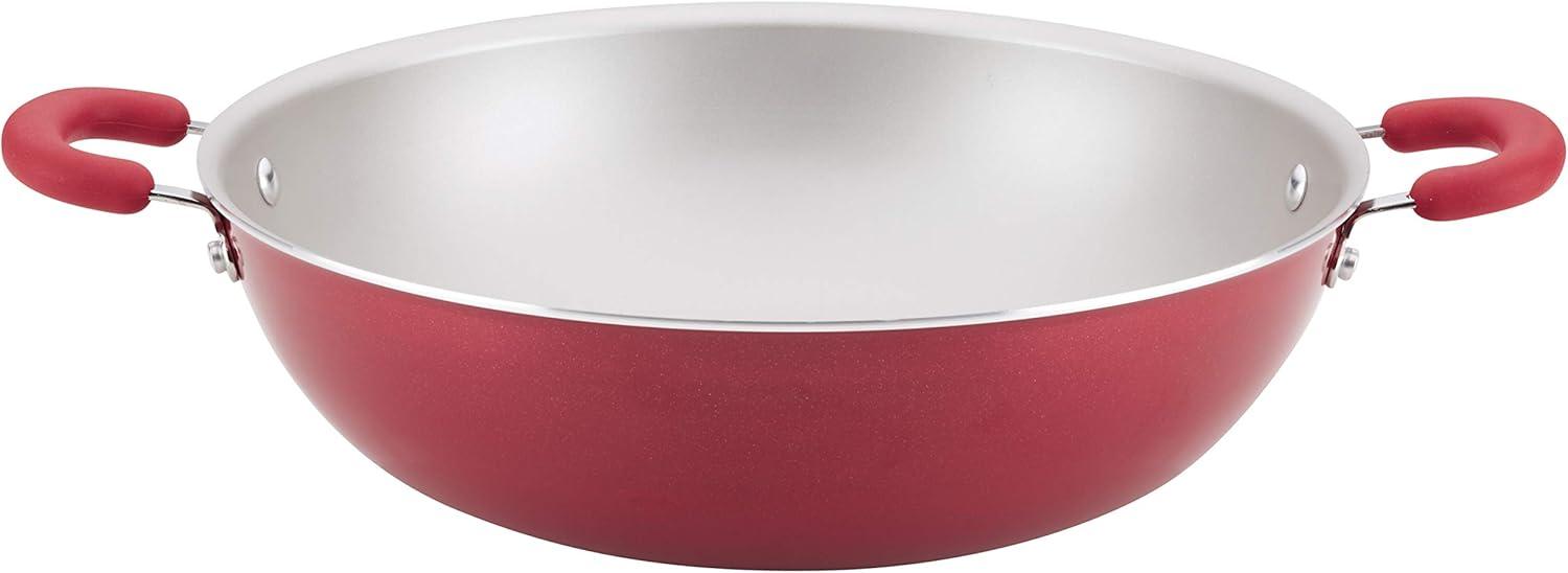 Rachael Ray Create Delicious 14.3" Aluminum Nonstick Wok Red: Dishwasher & Oven Safe, Silicone Handle, Induction Compatible