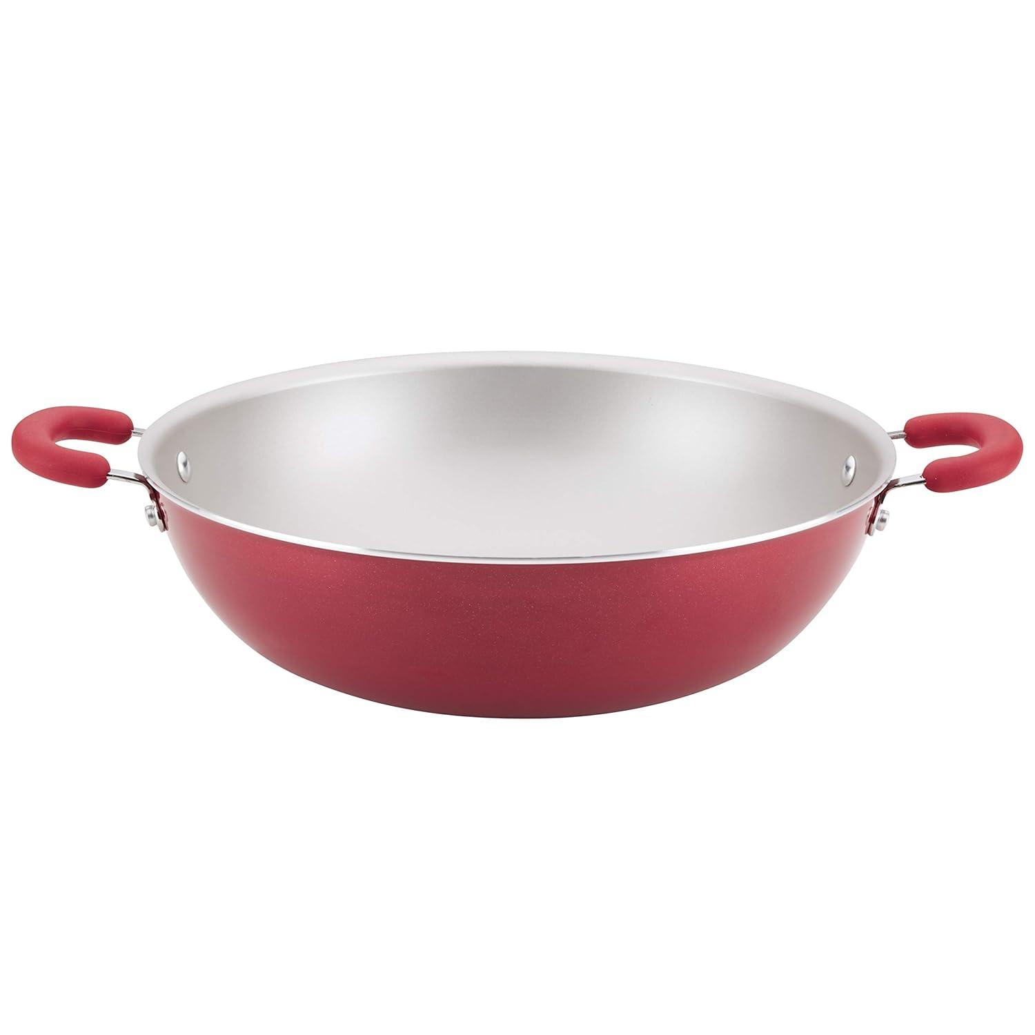 Rachael Ray Create Delicious 14.3" Aluminum Nonstick Wok Red: Dishwasher & Oven Safe, Silicone Handle, Induction Compatible