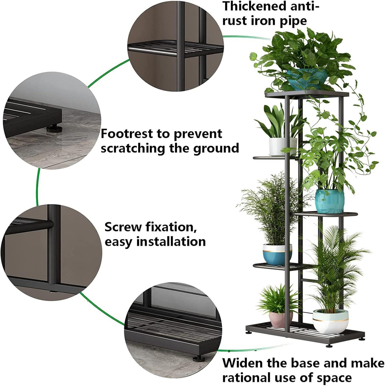 Dark Grey 5-Tier Metal Indoor Outdoor Plant Stand