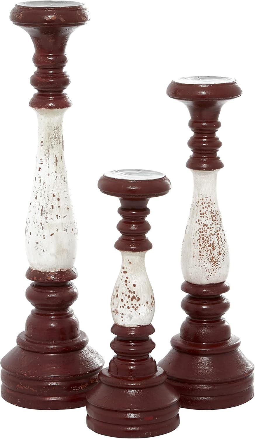 Vintage Red Wood Farmhouse Candlestick Set, 20" Height