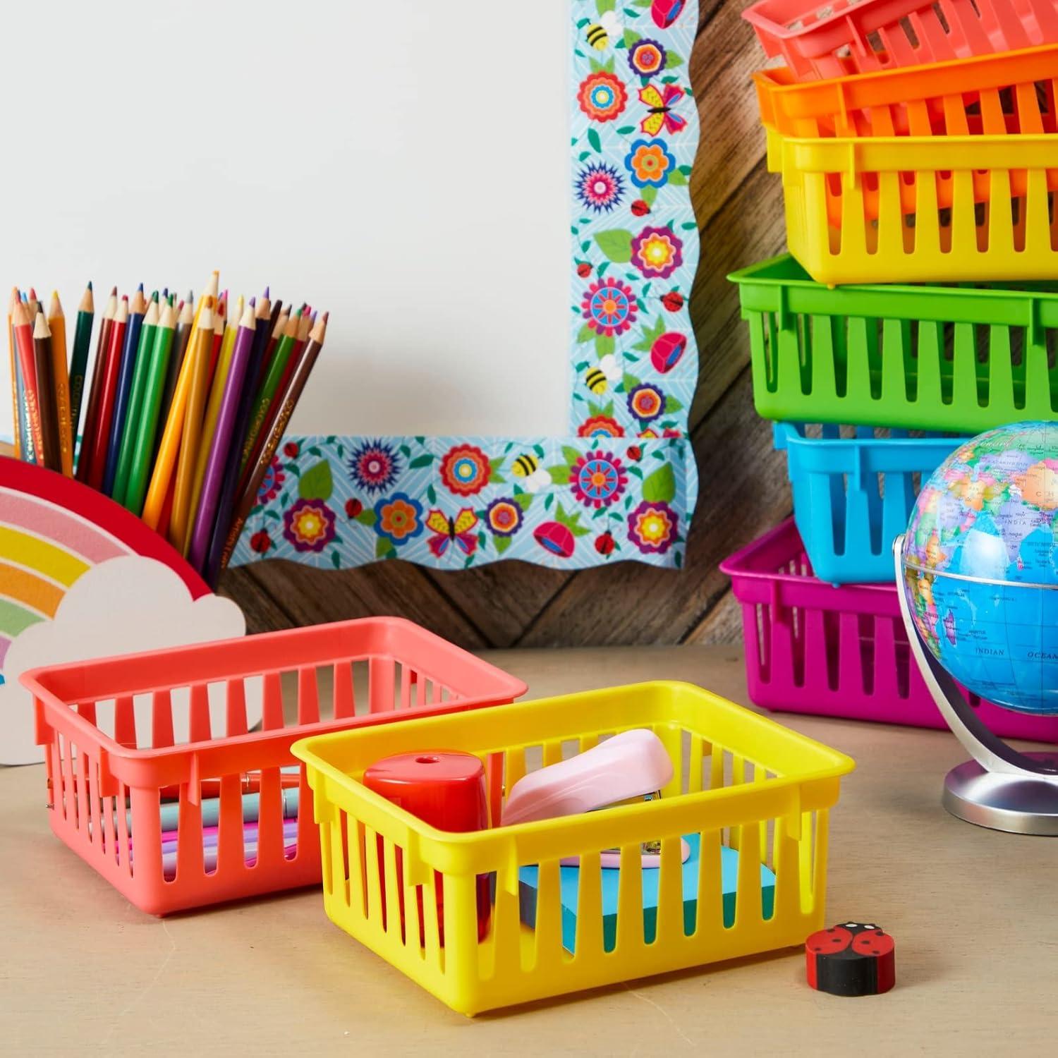 Bright Creations 12 Pack Colorful Plastic Classroom Storage Bins for Organizing Rainbow Containers for Kids School Supplies, 6 Colors, 6.1 x 4.8 in