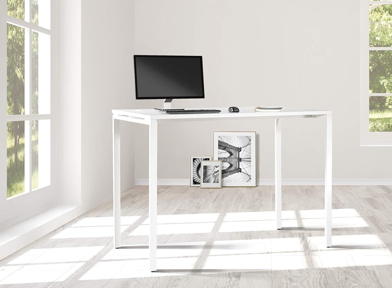 60" Writing Desk with White Laminate Top and White Finish Metal Legs