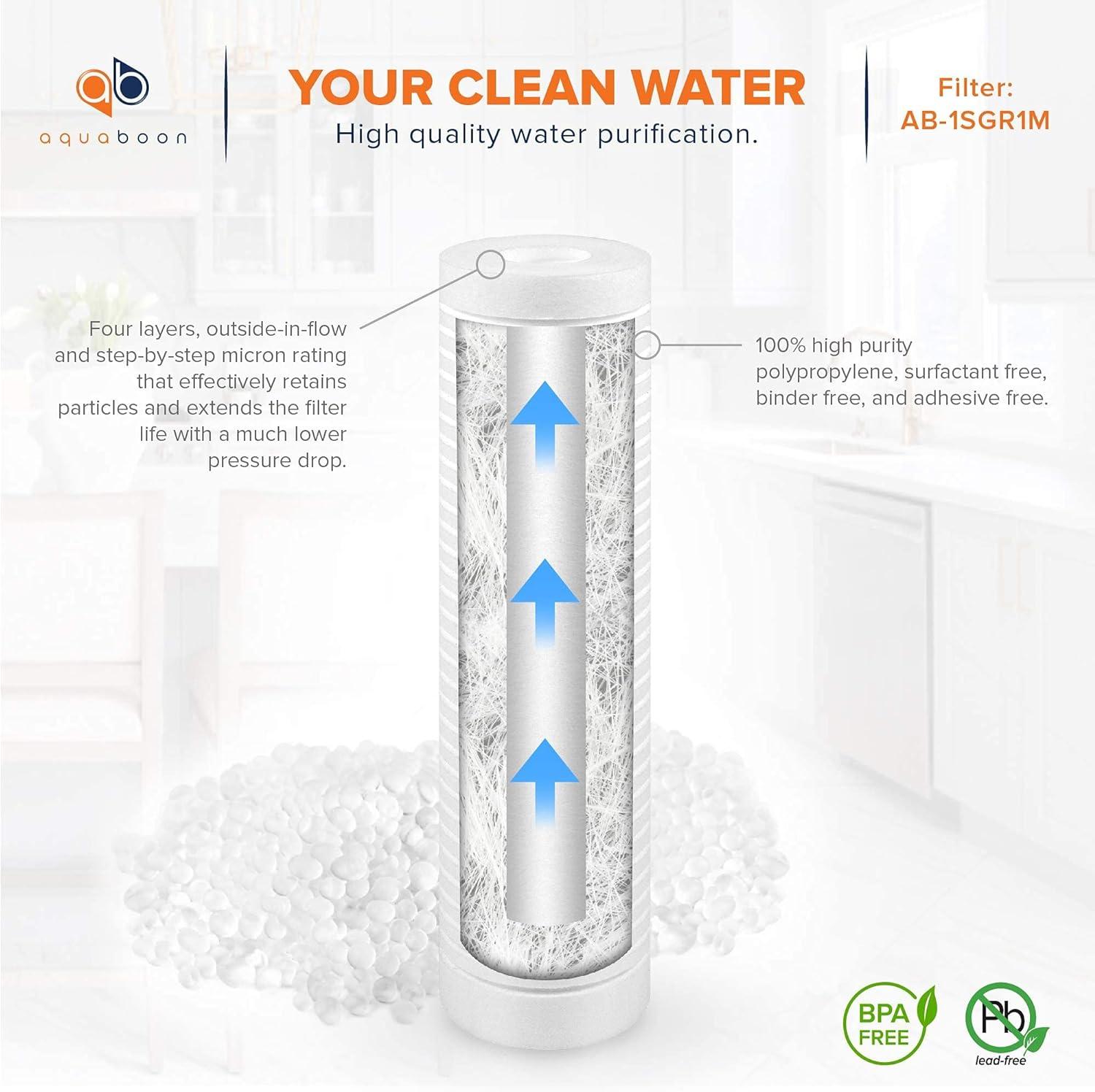 Aquaboon 10" x 2.5" White Polypropylene Grooved Sediment Water Filter Cartridge 6-Pack