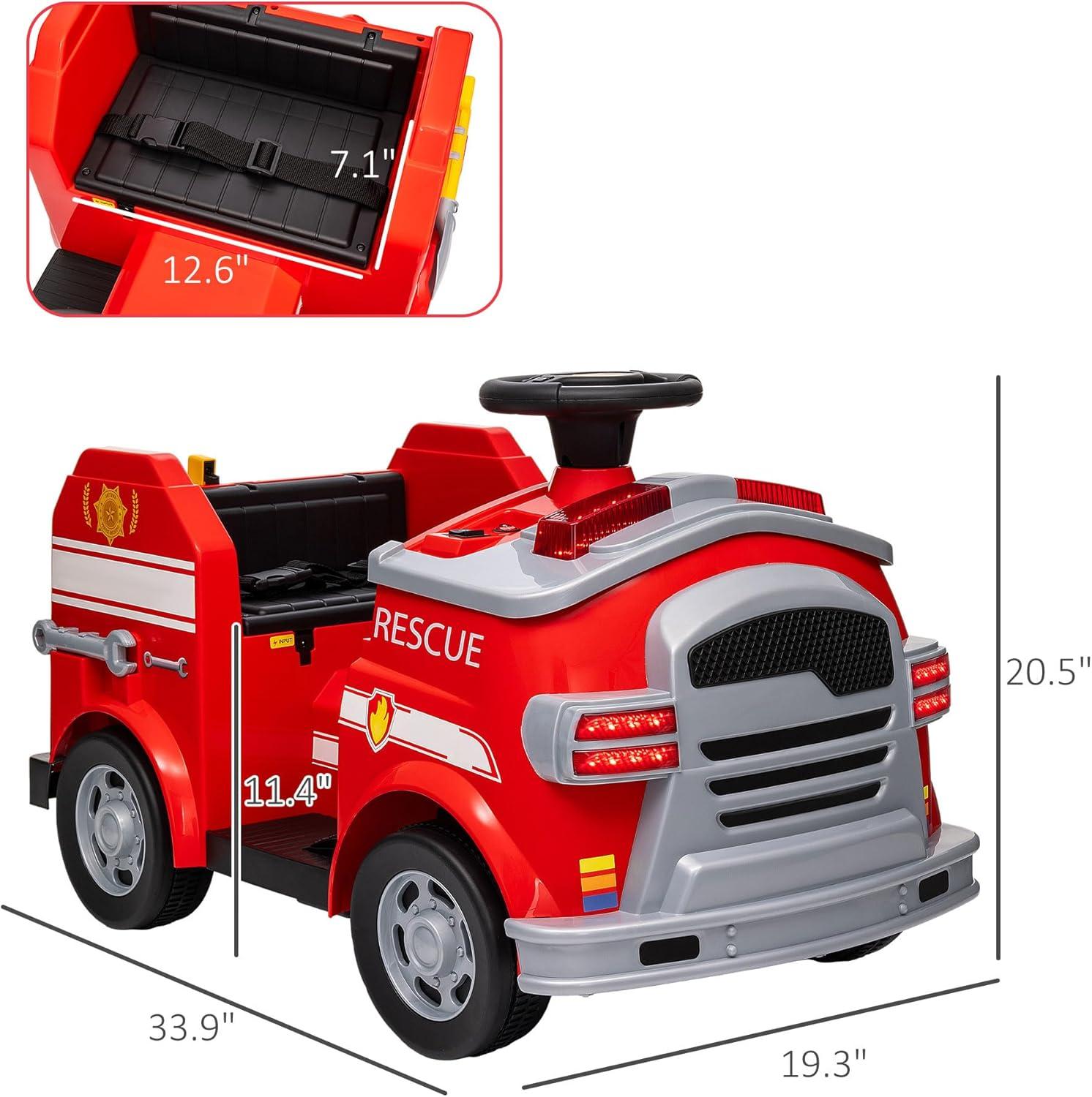 Qaba Qaba 12V Ride on Fire Truck with Siren, Lights, Soft Start, Horn Music, Red